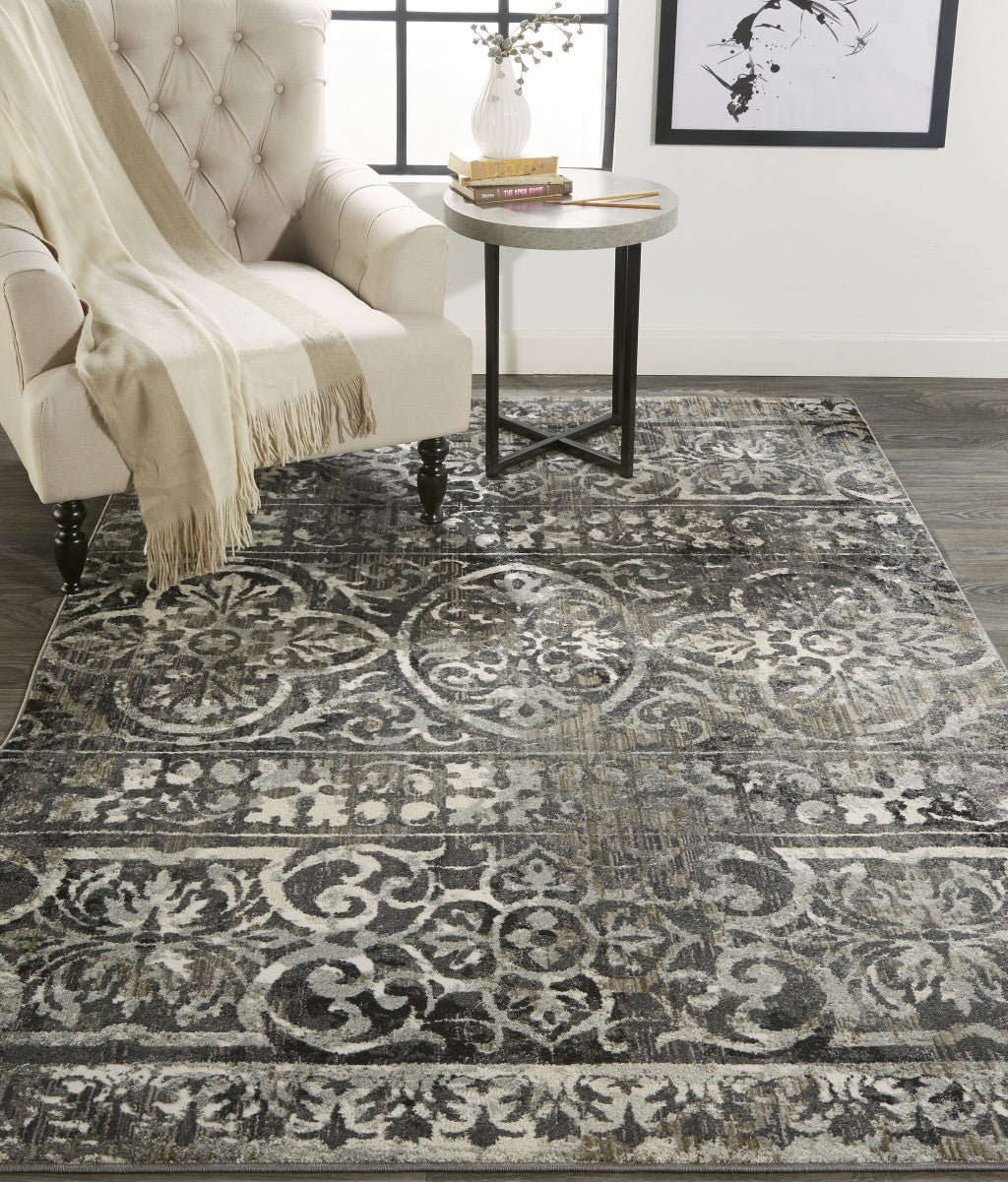 2' X 3' Gray Ivory And Taupe Abstract Stain Resistant Area Rug