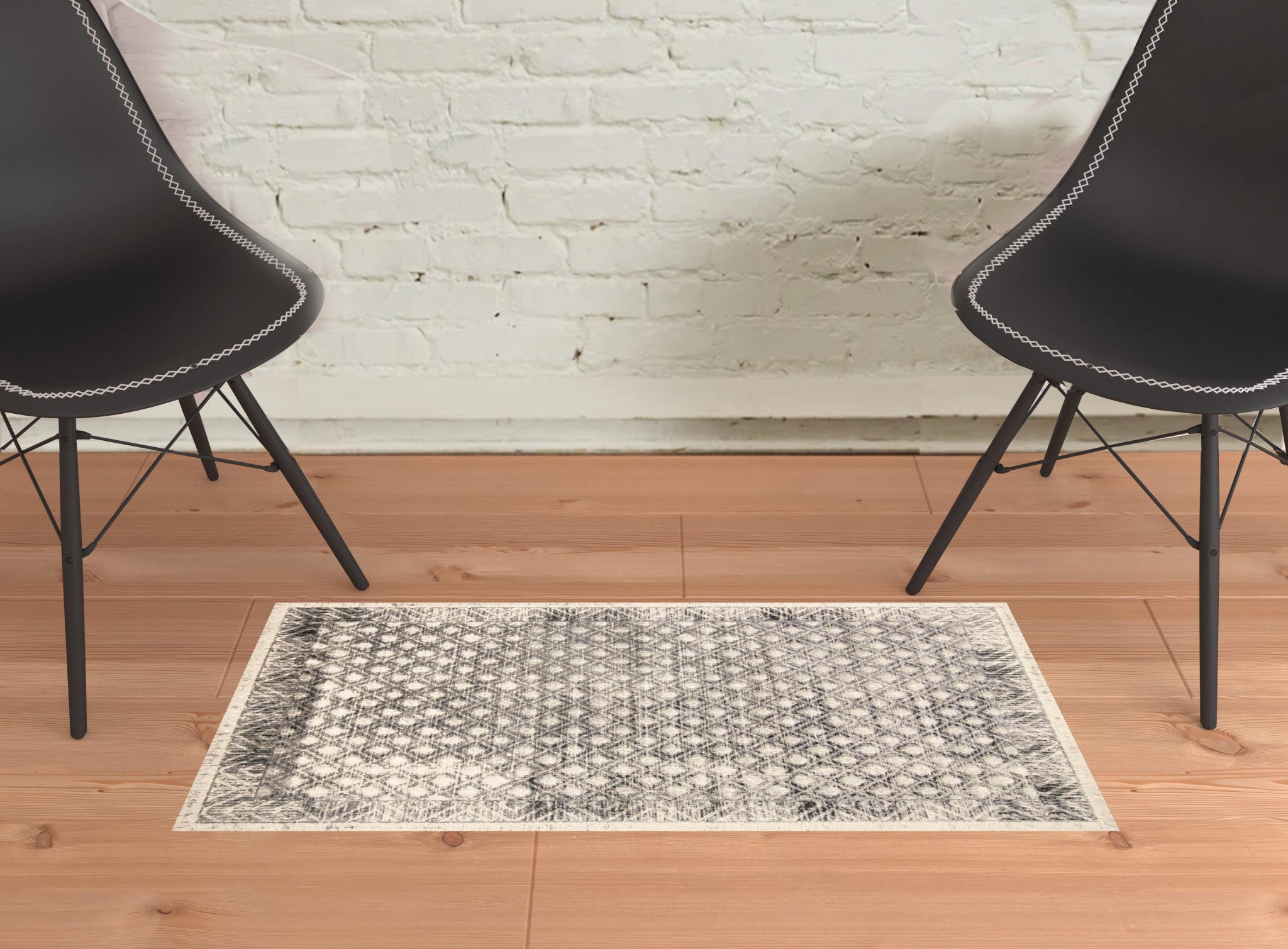 2' X 3' Ivory Black And Taupe Abstract Stain Resistant Area Rug