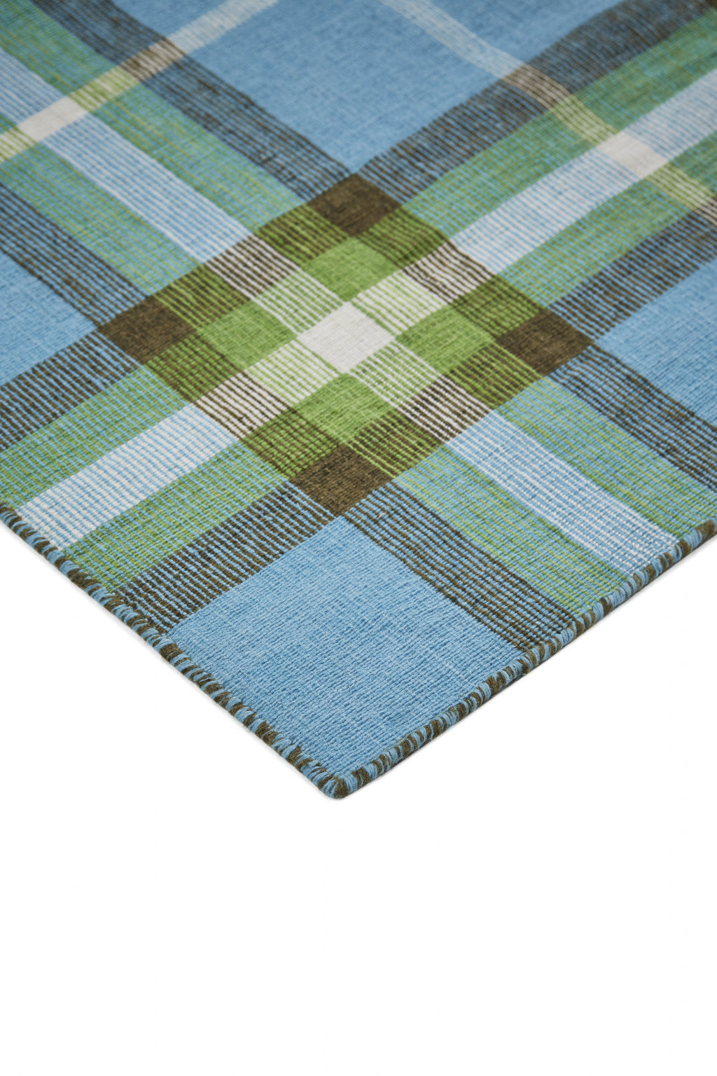 Blue Green And Black Abstract Hand Woven Stain Resistant Area Rug