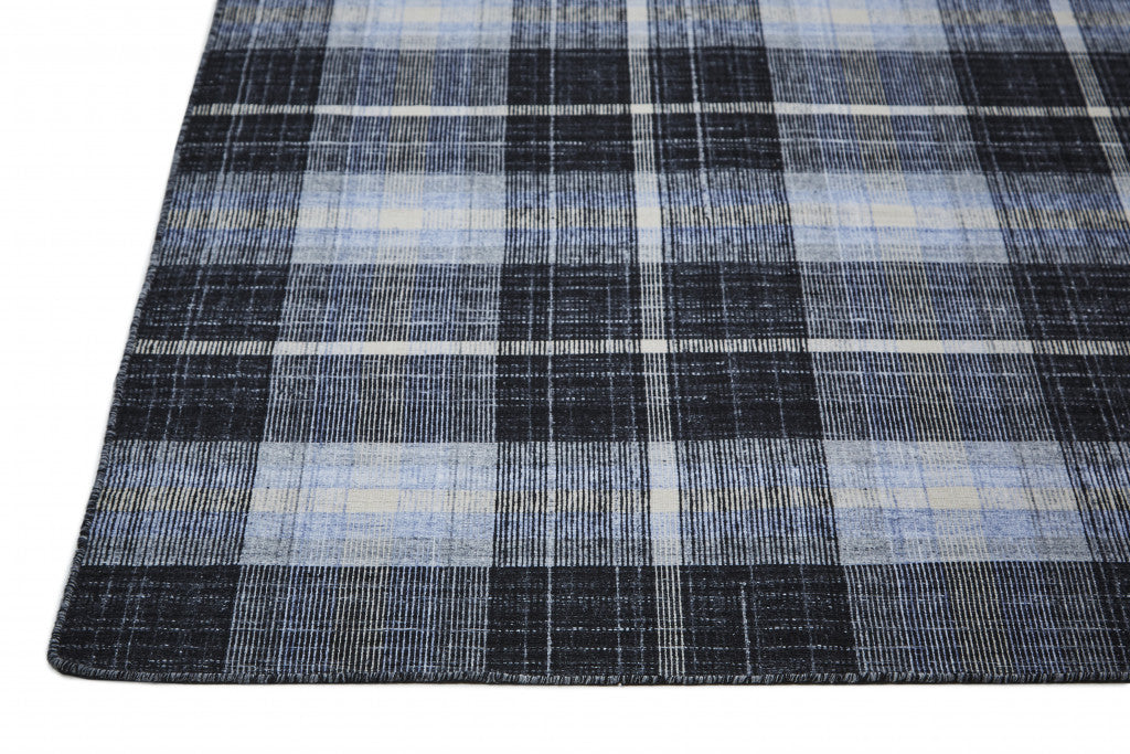 2' X 3' Black Blue And White Abstract Hand Woven Stain Resistant Area Rug