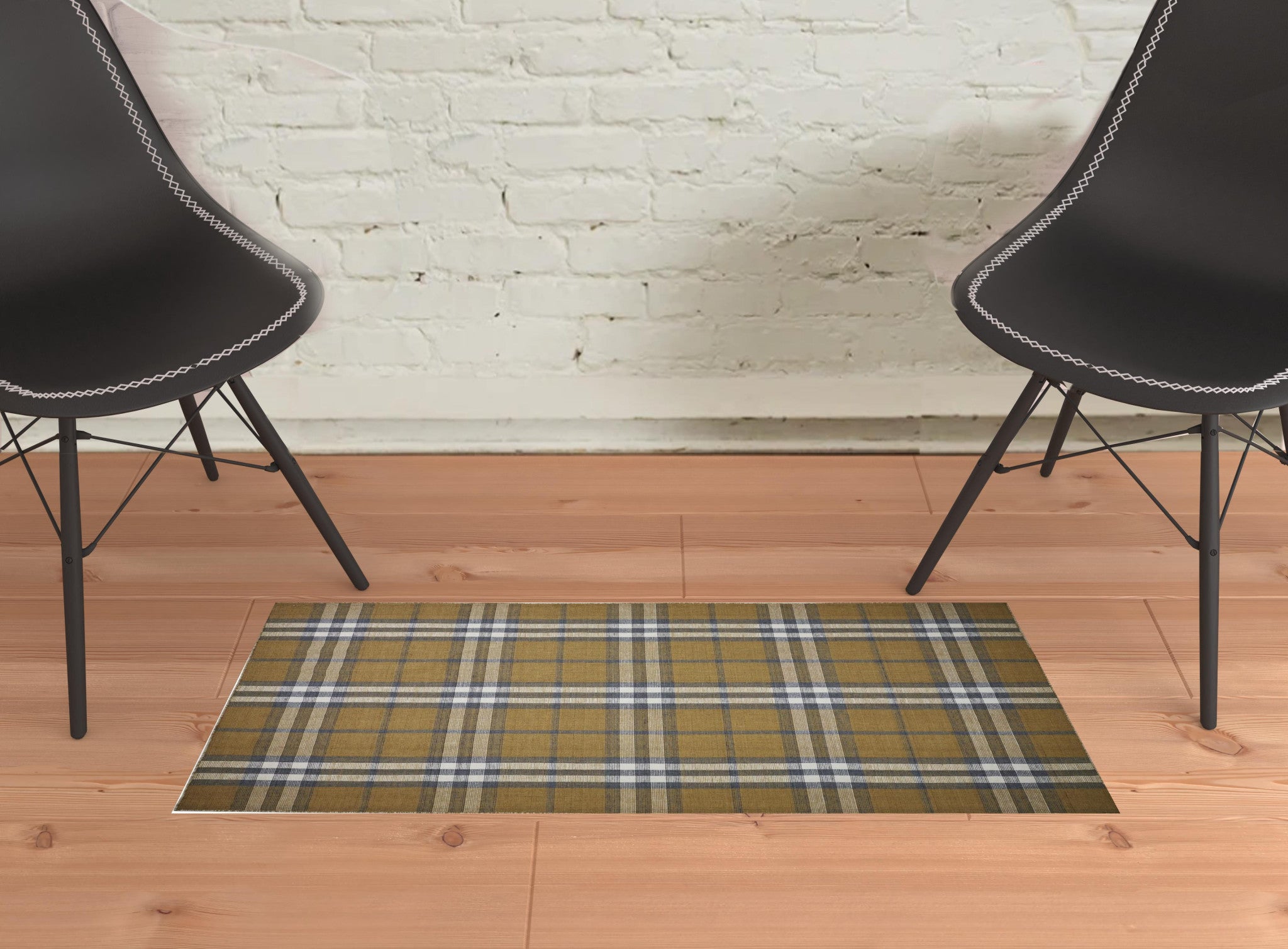 Gold Blue And White Abstract Hand Woven Stain Resistant Area Rug