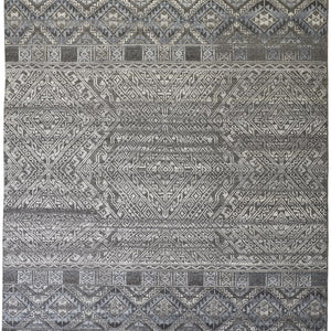 2' X 3' Gray Ivory And Blue Geometric Hand Knotted Area Rug