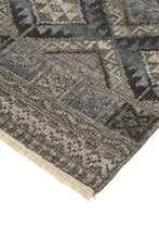 2' X 3' Gray Ivory And Blue Geometric Hand Knotted Area Rug