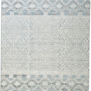 2' X 3' Ivory Blue And Gray Geometric Hand Knotted Area Rug