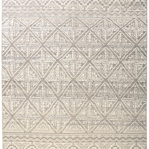 2' X 3' Ivory Tan And Gray Geometric Hand Knotted Area Rug