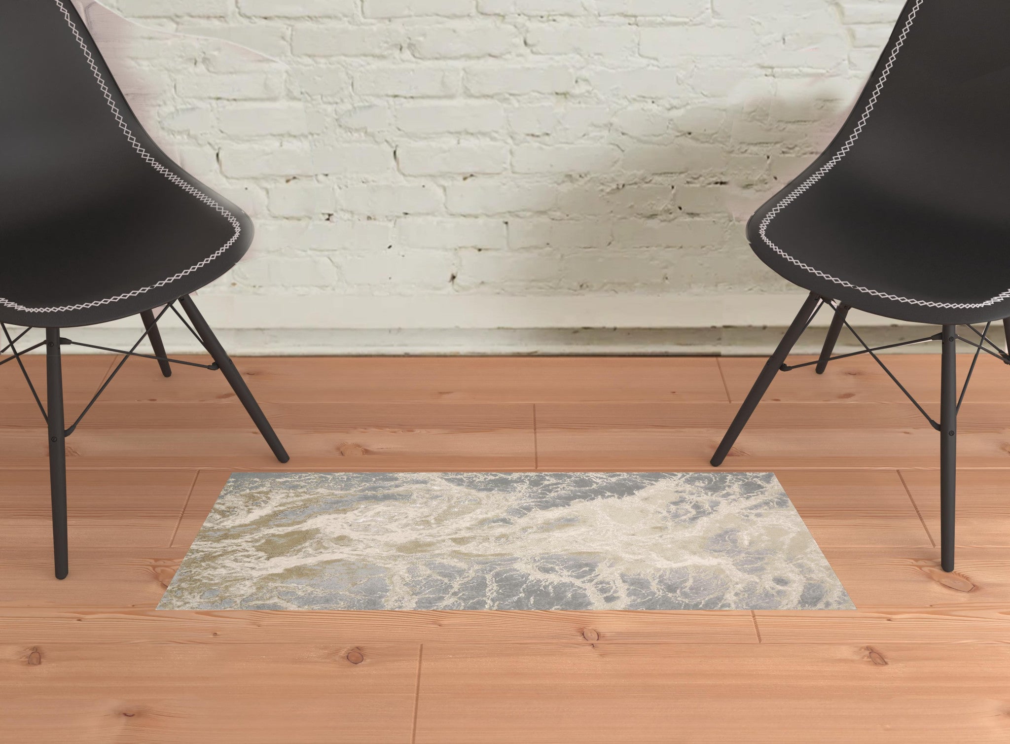 Ivory Silver And Gold Abstract Stain Resistant Area Rug - 2' x 3'