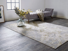Ivory Silver And Gold Abstract Stain Resistant Area Rug - 2' x 3'