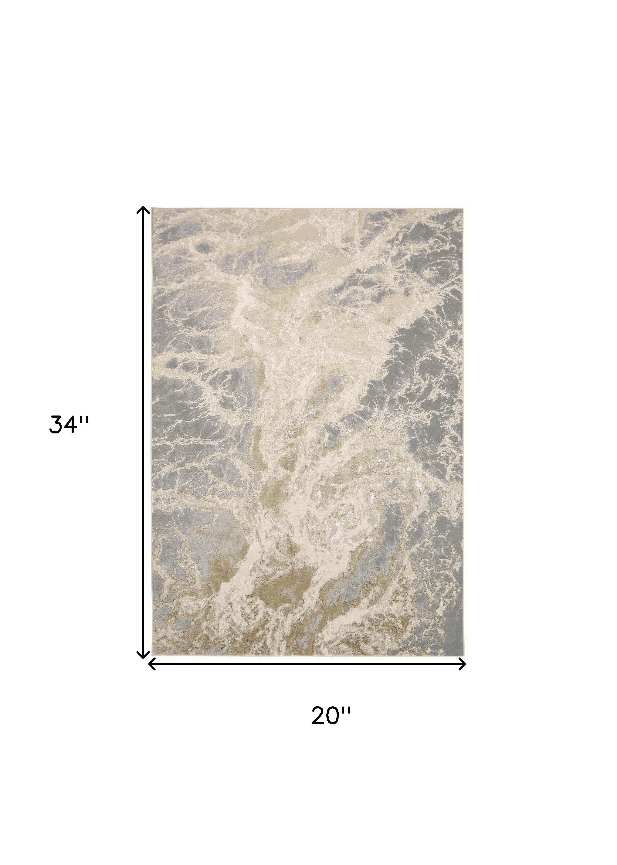 Ivory Silver And Gold Abstract Stain Resistant Area Rug - 2' x 3'