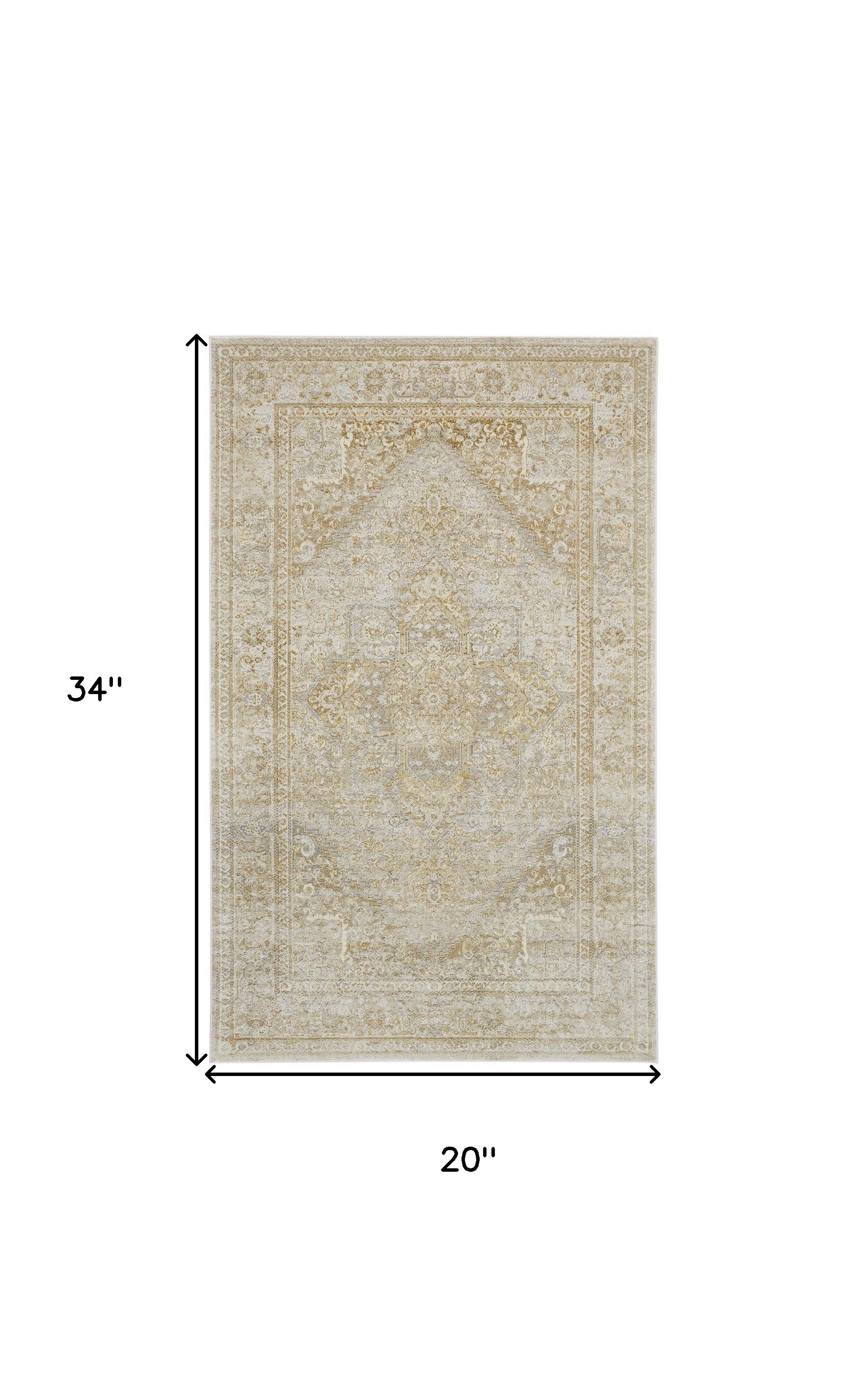 2' X 3' Ivory And Gold Floral Stain Resistant Area Rug