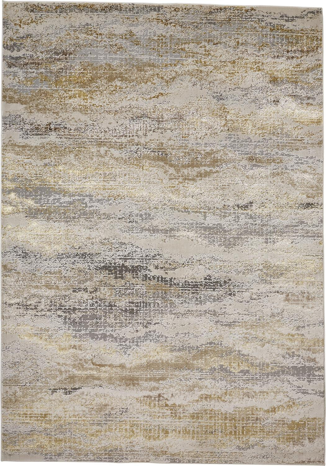 2' X 3' Gold Gray And Ivory Abstract Stain Resistant Area Rug