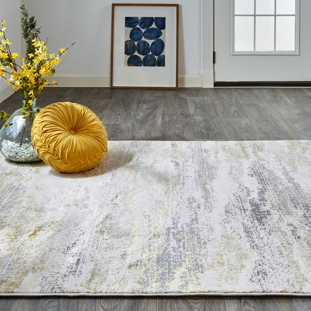 2' X 3' Gold Gray And Ivory Abstract Stain Resistant Area Rug