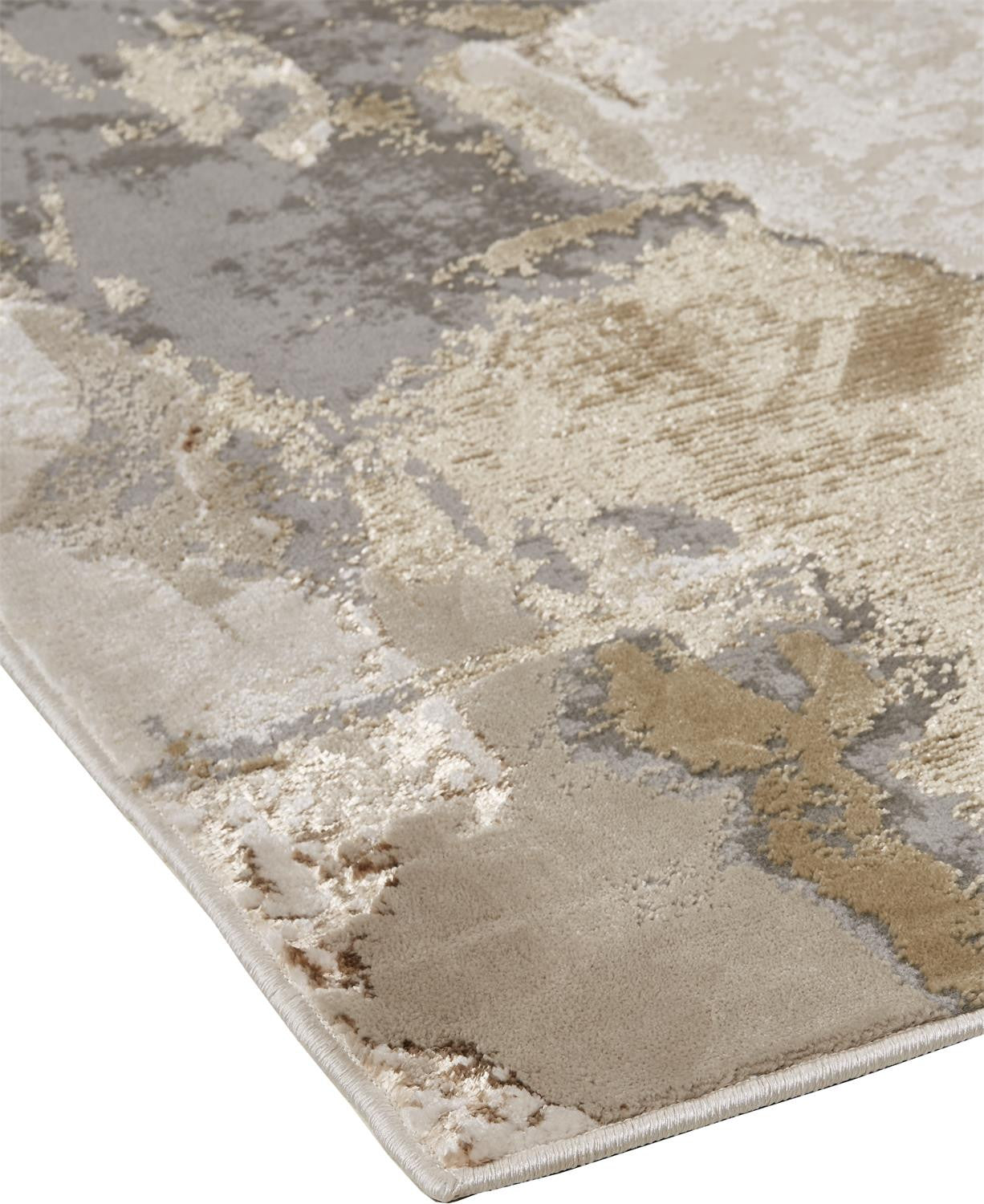 Gray Ivory And Gold Abstract Stain Resistant Area Rug - 2' x 3'
