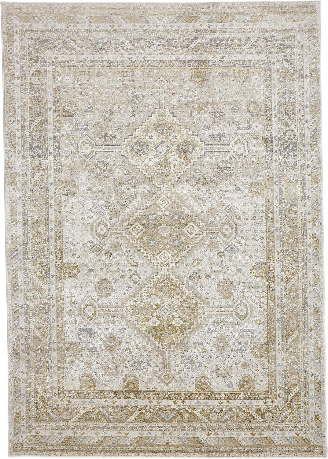 Gold And Ivory Floral Stain Resistant Area Rug - 2' x 3'