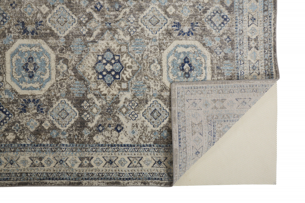 2' X 3' Gray Brown And Blue Floral Stain Resistant Area Rug