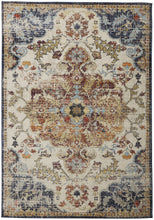 2' X 3' Ivory Gold And Blue Floral Stain Resistant Area Rug
