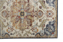 2' X 3' Ivory Gold And Blue Floral Stain Resistant Area Rug