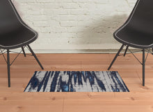 2' X 3' Ivory Blue And Gray Abstract Power Loom Distressed Area Rug