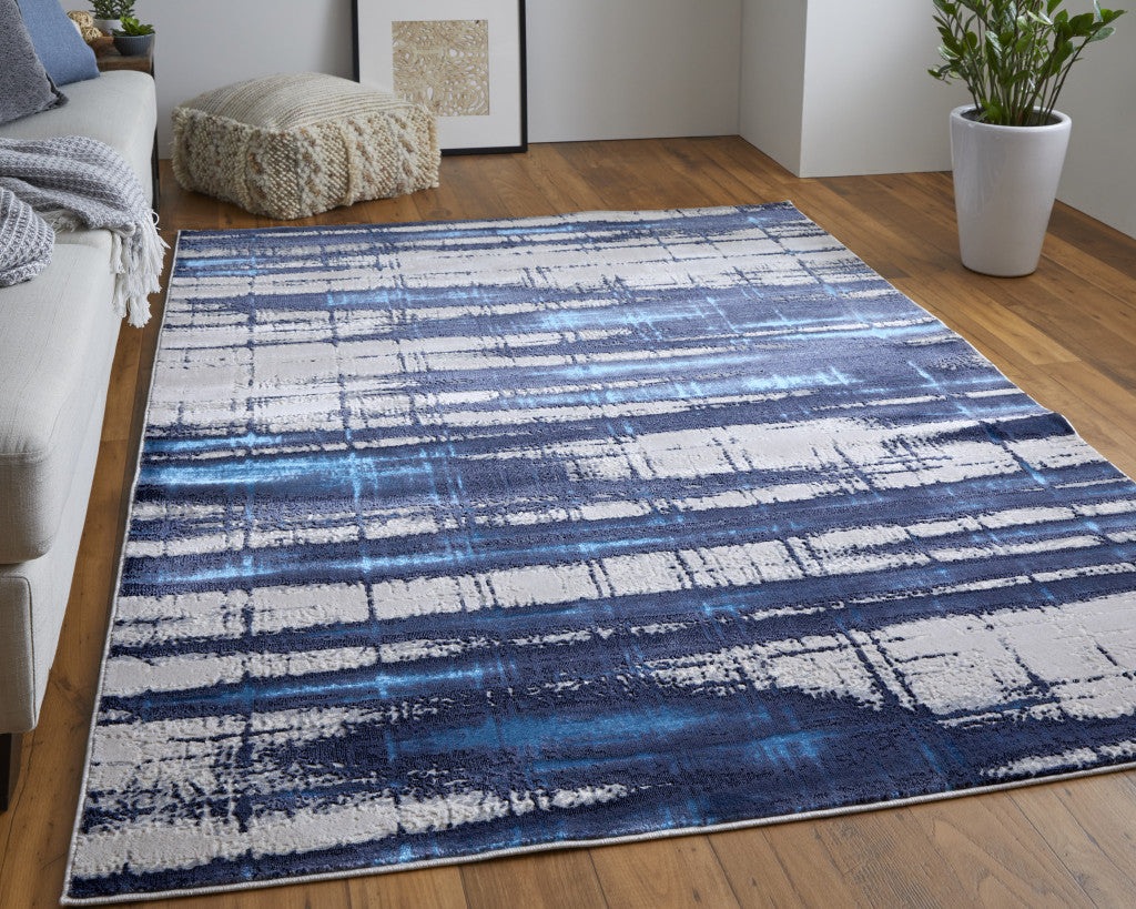 2' X 3' Ivory Blue And Gray Abstract Power Loom Distressed Area Rug