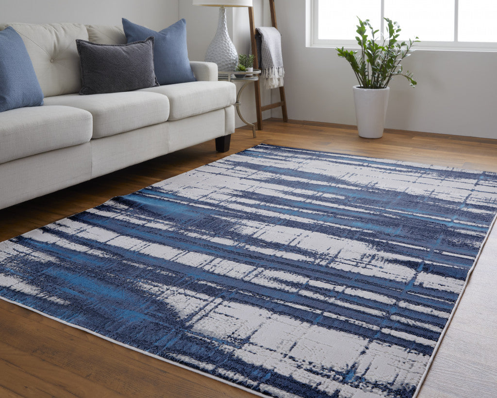 2' X 3' Ivory Blue And Gray Abstract Power Loom Distressed Area Rug