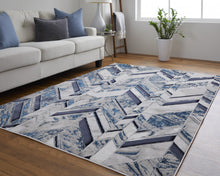 2' X 3' Ivory Blue And Gray Chevron Power Loom Distressed Area Rug