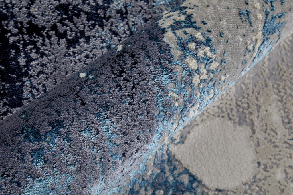 2' X 3' Ivory Blue And Black Abstract Power Loom Distressed Area Rug