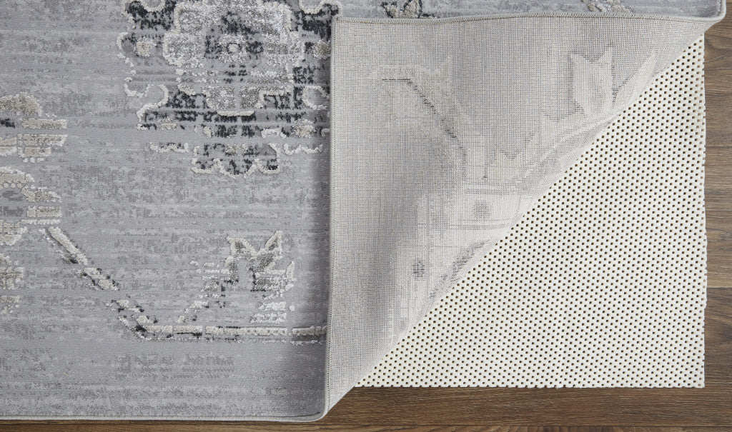 2' X 3' Silver And Black Floral Power Loom Distressed Area Rug