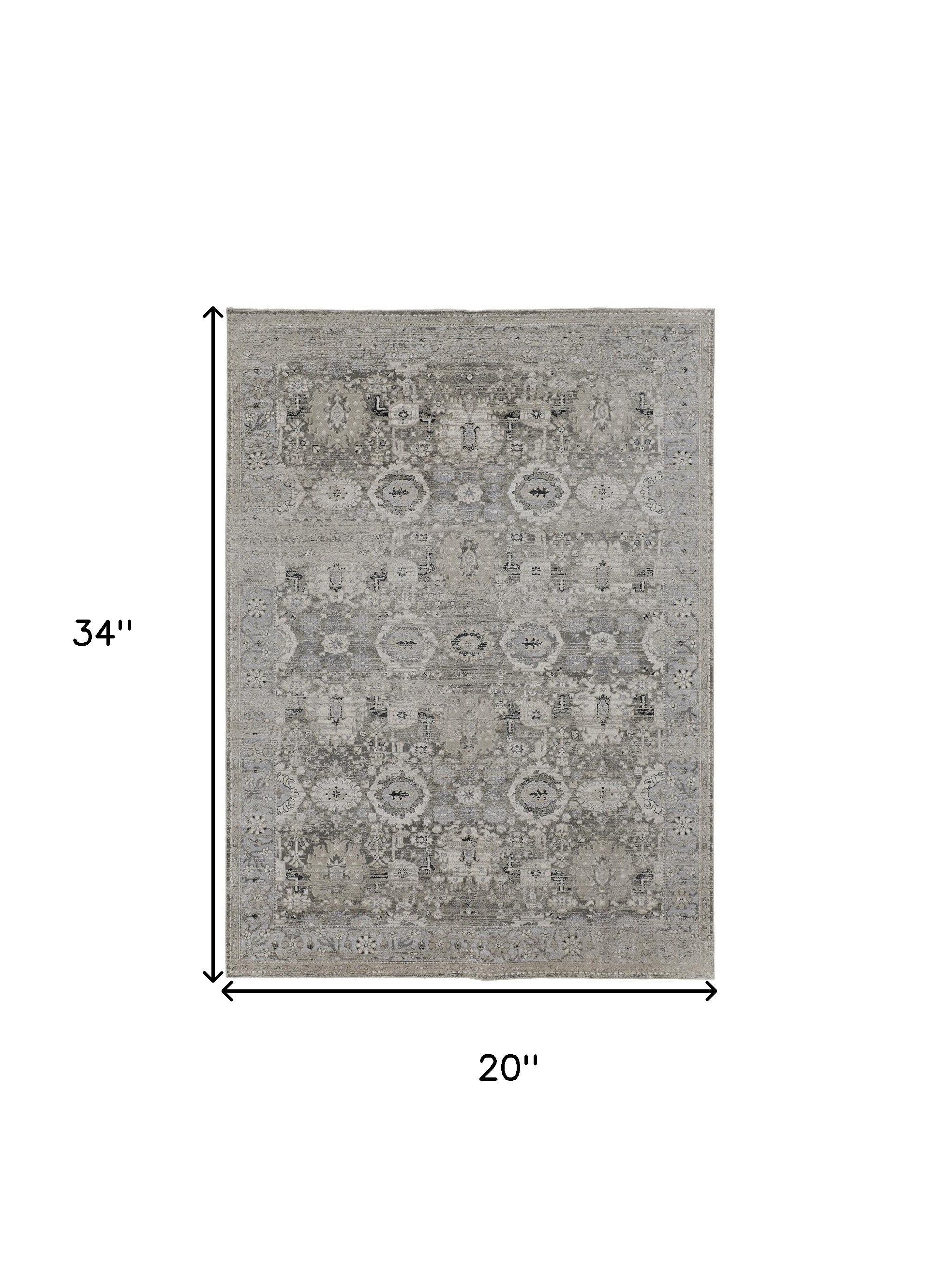 2' X 3' Gray And Silver Abstract Power Loom Distressed Area Rug