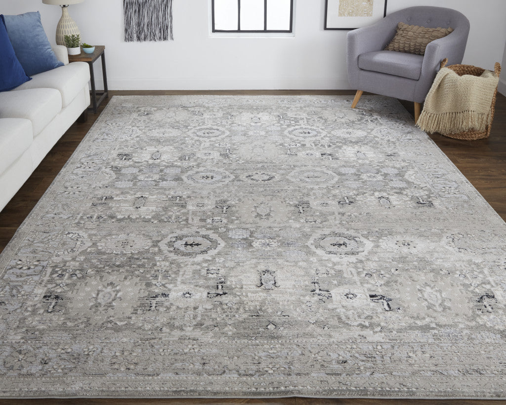 2' X 3' Gray And Silver Abstract Power Loom Distressed Area Rug
