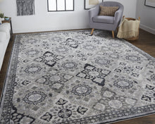 2' X 3' Gray And Black Floral Power Loom Area Rug
