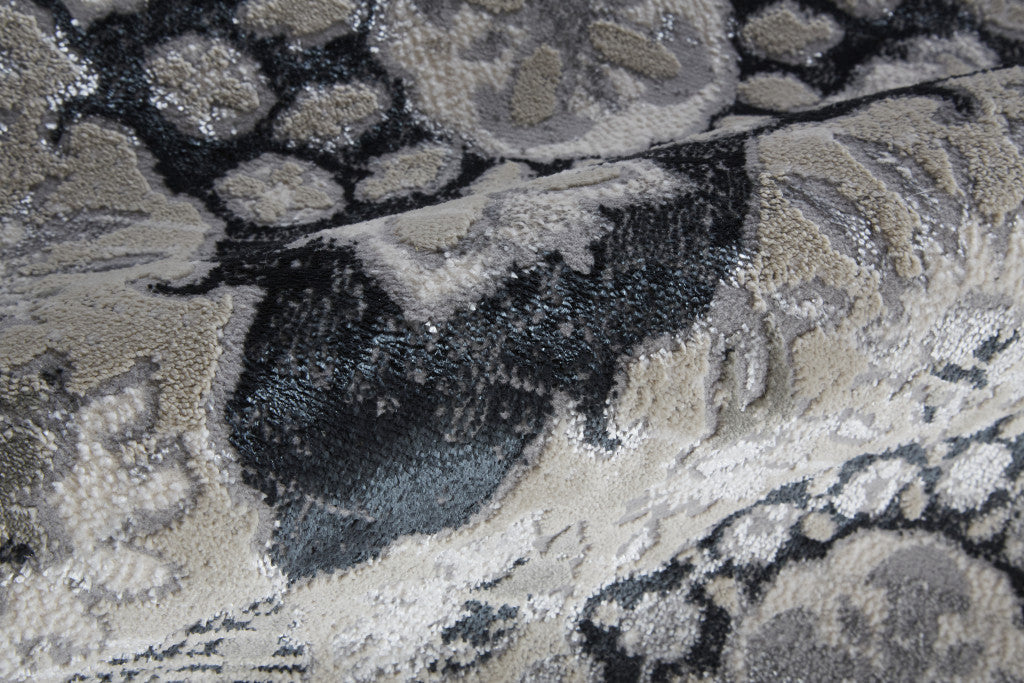 2' X 3' Gray And Black Floral Power Loom Area Rug