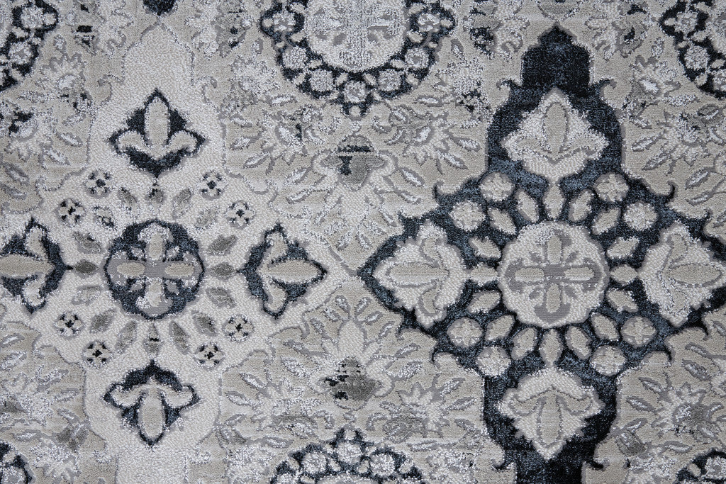 2' X 3' Gray And Black Floral Power Loom Area Rug