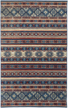 2' X 3' Blue Red And Ivory Geometric Power Loom Distressed Stain Resistant Area Rug