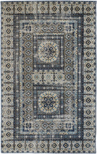 2' X 3' Ivory Tan And Blue Abstract Power Loom Distressed Stain Resistant Area Rug
