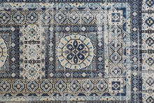 2' X 3' Ivory Tan And Blue Abstract Power Loom Distressed Stain Resistant Area Rug