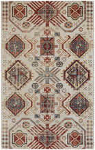 2' X 3' Ivory Red And Tan Abstract Power Loom Distressed Stain Resistant Area Rug