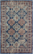 2' X 3' Blue Red And Ivory Abstract Power Loom Distressed Stain Resistant Area Rug