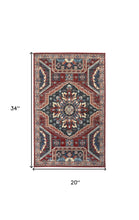 Red Gray And Tan Abstract Power Loom Distressed Stain Resistant Area Rug - 2' x 3'