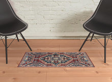 Red Gray And Tan Abstract Power Loom Distressed Stain Resistant Area Rug - 2' x 3'