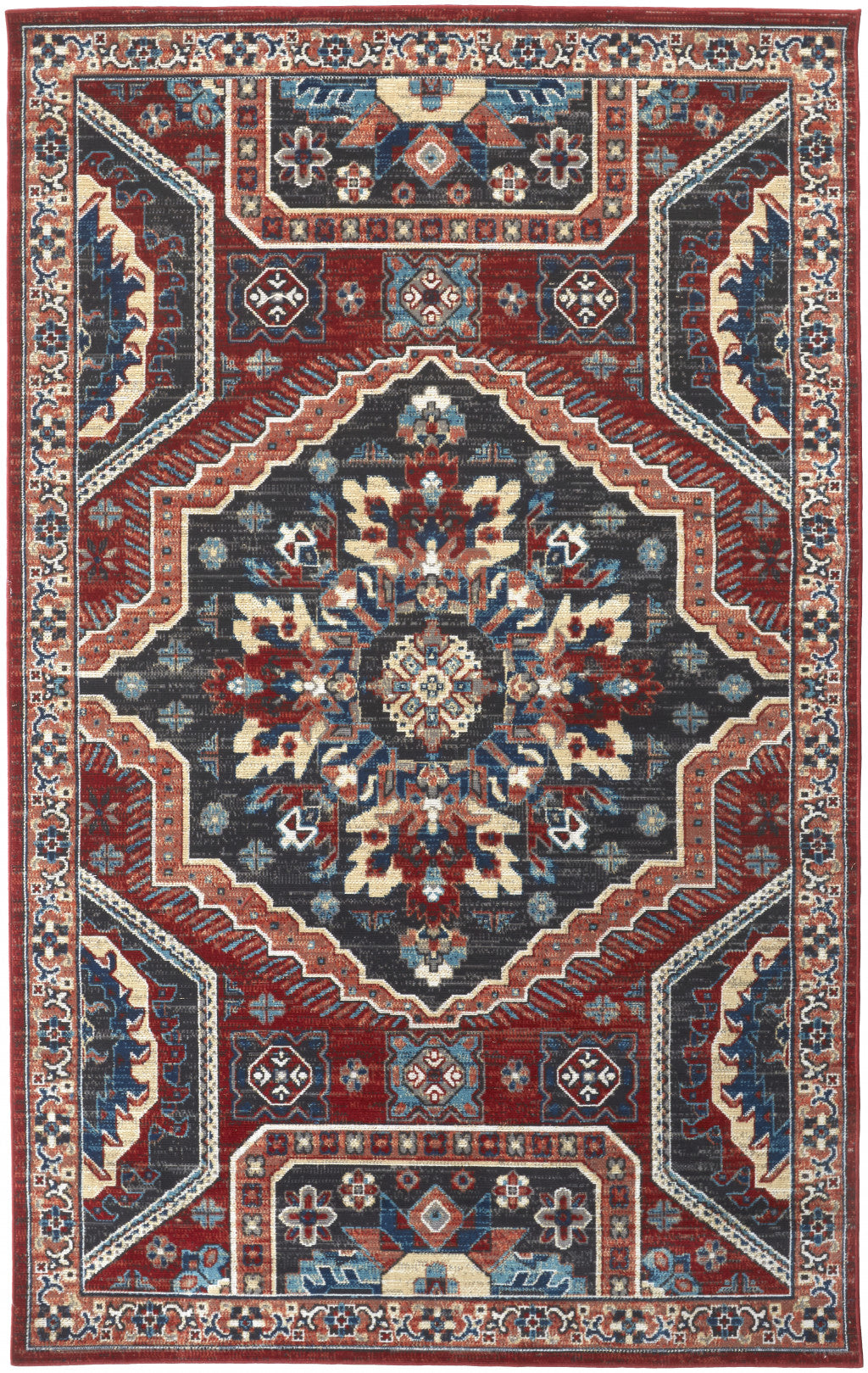 Red Gray And Tan Abstract Power Loom Distressed Stain Resistant Area Rug - 2' x 3'