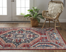 Red Gray And Tan Abstract Power Loom Distressed Stain Resistant Area Rug - 2' x 3'