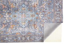 Blue Gray And Orange Floral Area Rug - 2' x 3'