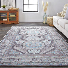 Gray Taupe And Blue Floral Area Rug - 2' x 3'
