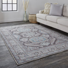 Gray Taupe And Blue Floral Area Rug - 2' x 3'