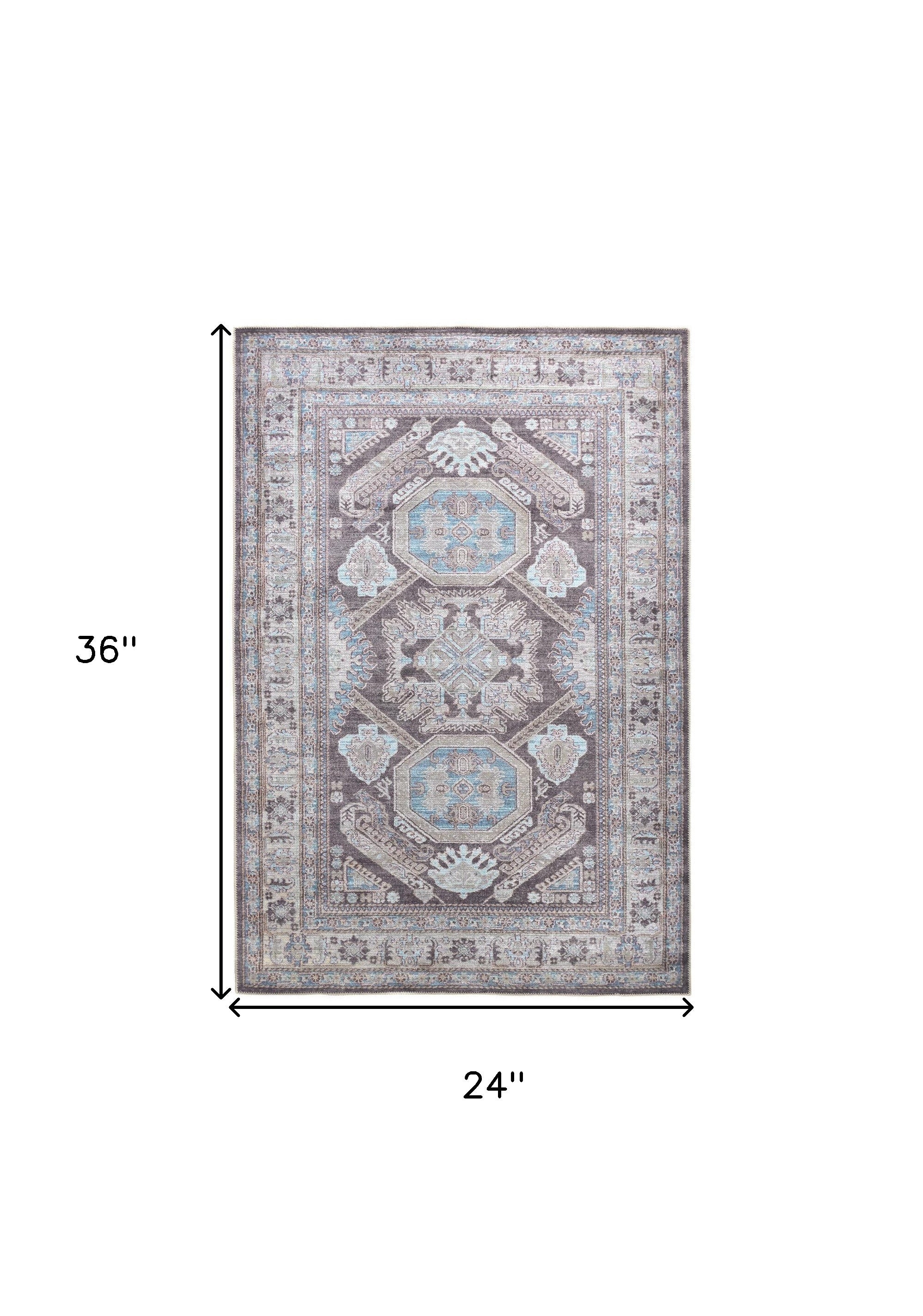 Gray Taupe And Blue Floral Area Rug - 2' x 3'