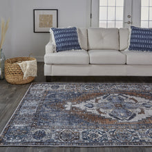 Blue Ivory And Brown Floral Area Rug - 2' x 3'