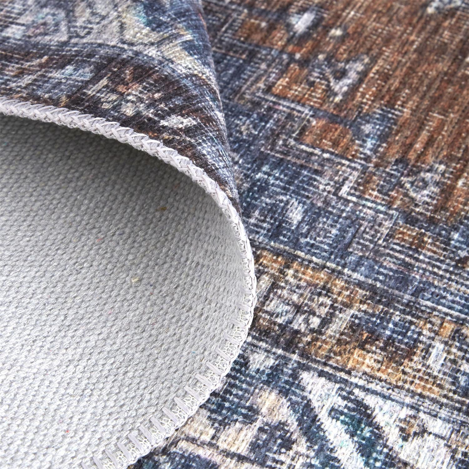 Blue Ivory And Brown Floral Area Rug - 2' x 3'