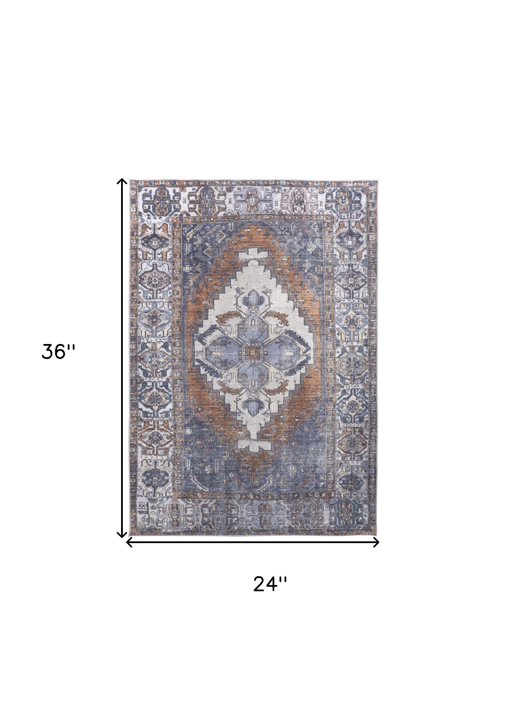 Blue Ivory And Brown Floral Area Rug - 2' x 3'