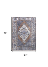 Blue Ivory And Brown Floral Area Rug - 2' x 3'