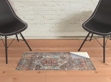 Taupe Red And Brown Floral Area Rug - 2' x 3'