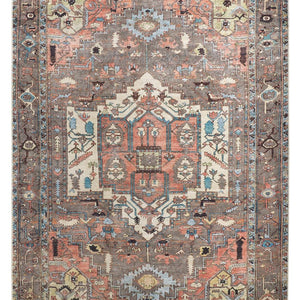 Taupe Red And Brown Floral Area Rug - 2' x 3'